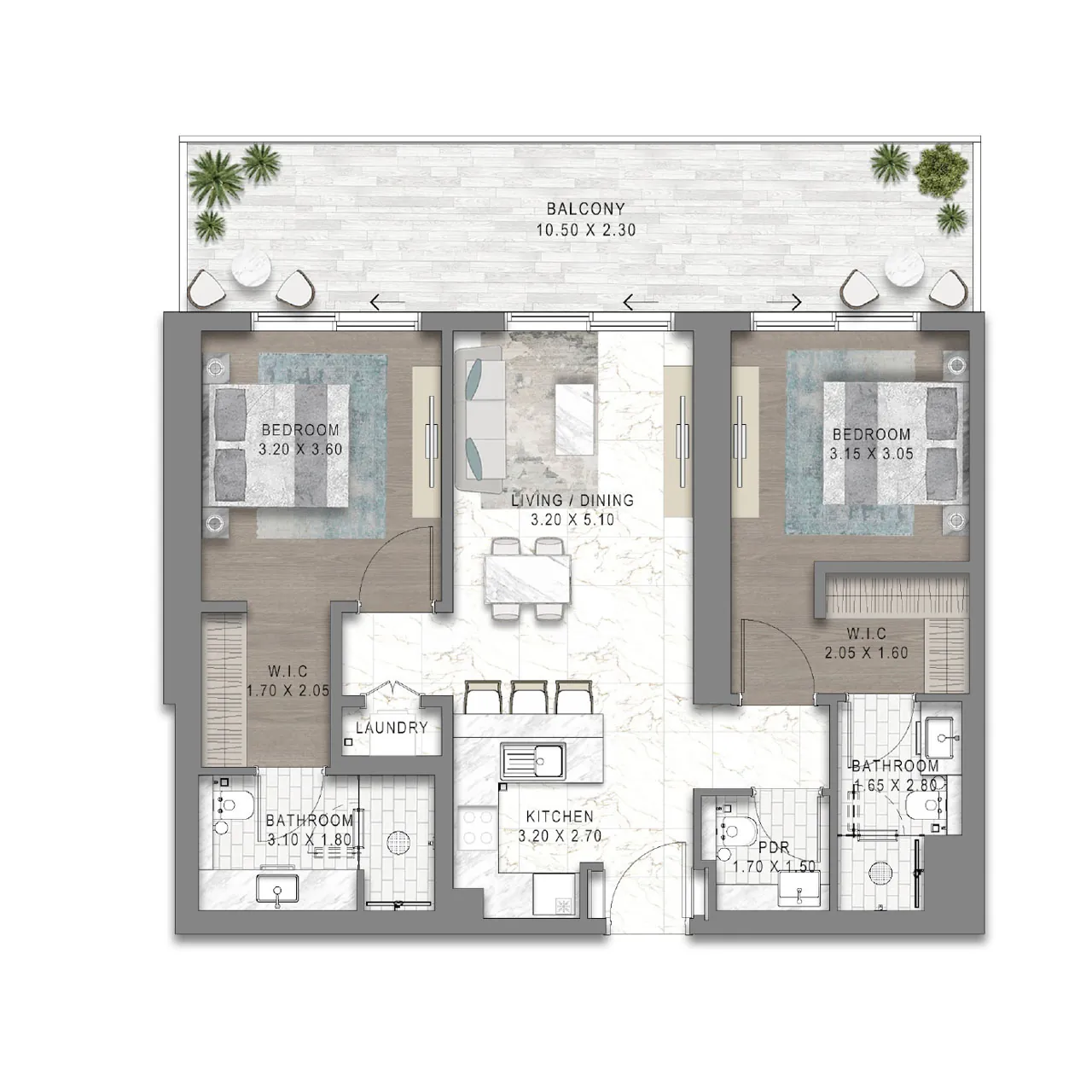 2 bedrooms Apartment - Floor 1