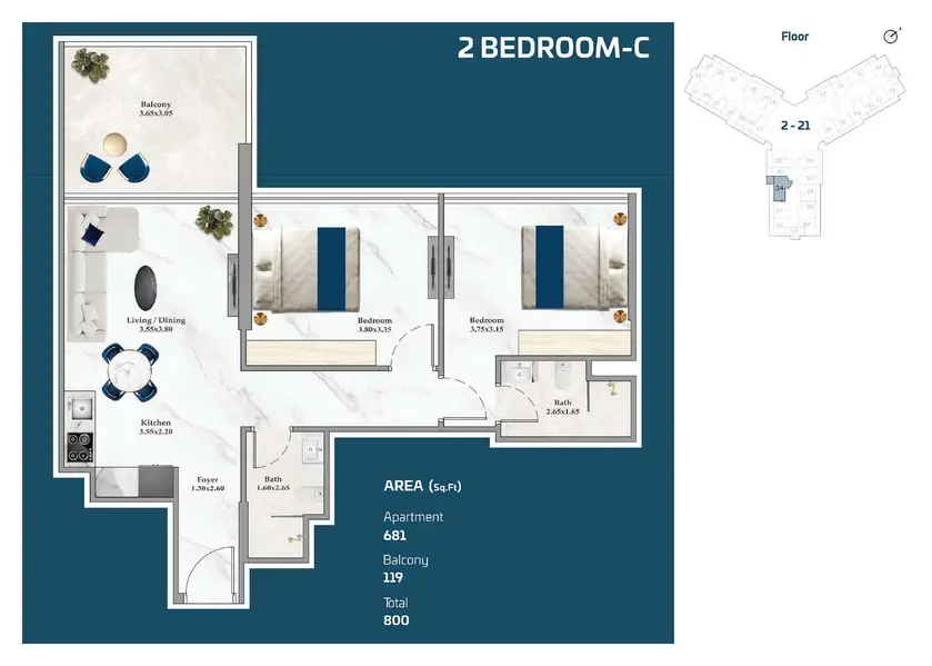 2 bedrooms Apartments - Floor 1
