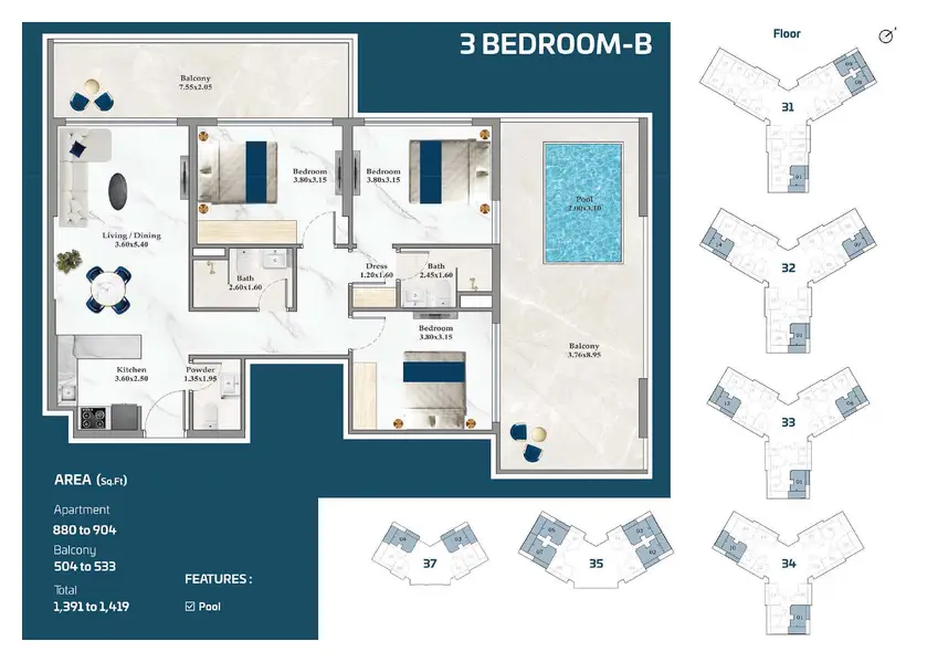 3 bedrooms Apartments - Floor 2